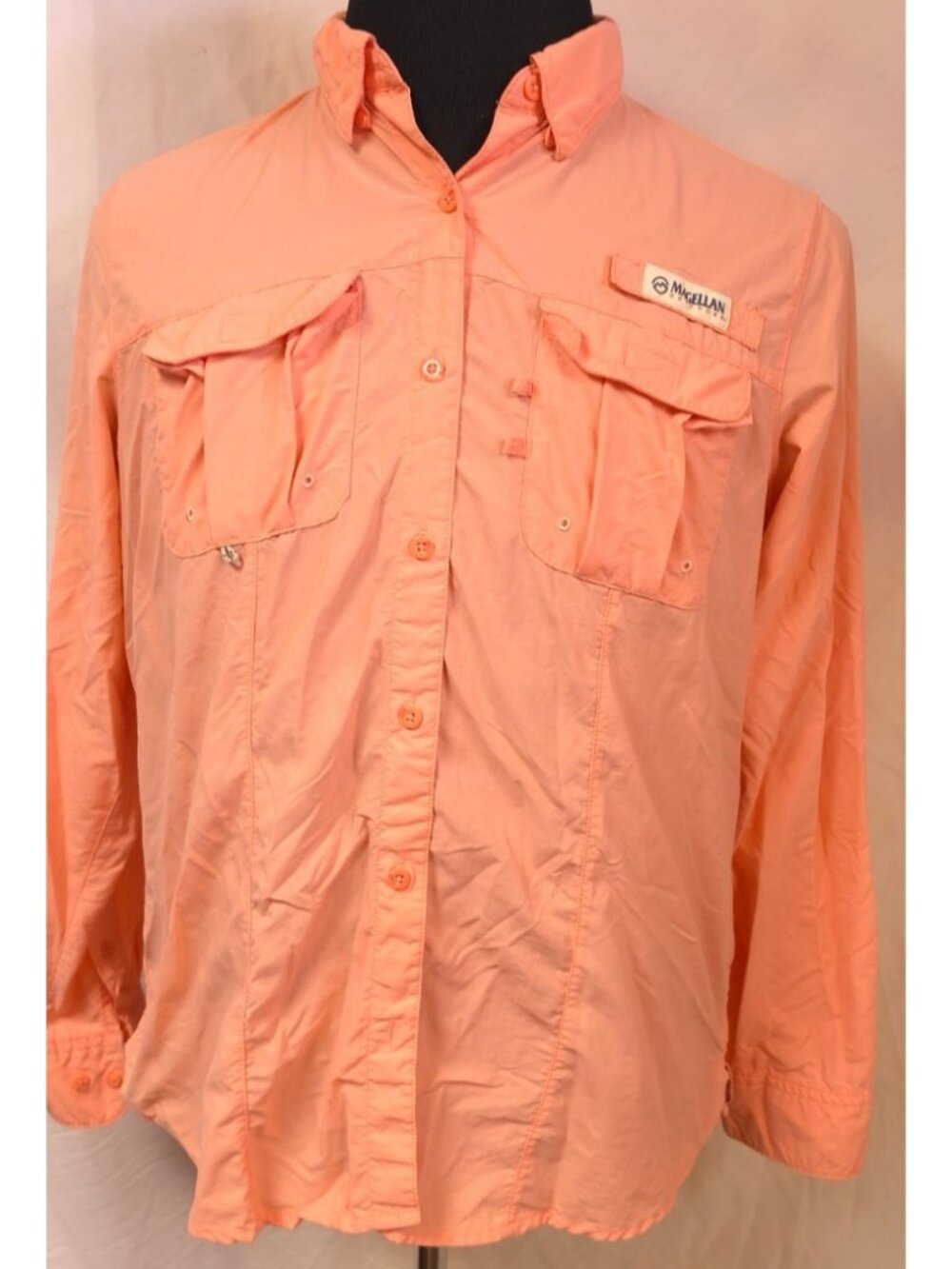 Magellan Womens (L) Orange Moisture Wicking Relaxed Fit Fishing Button Shirt
